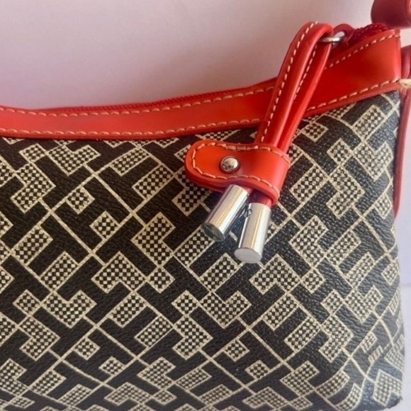 Tommy Hilfiger Orange Brown Jacquard Baguette Shoulder Bag Zip American Classic - Picture 4 of 8